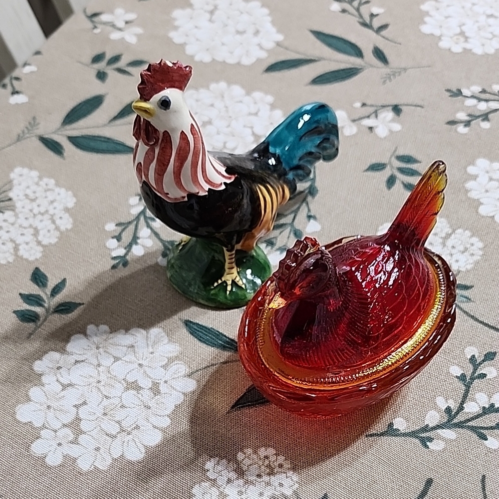 Colorful Rooster and Hen Figurines